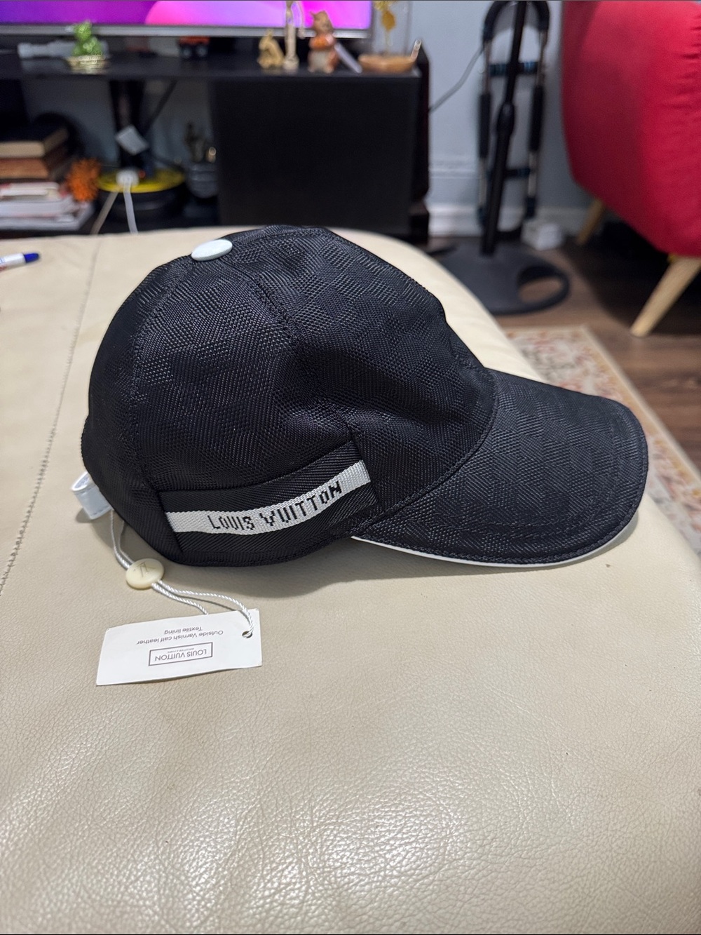 Louis Vuitton Black Textured Signature Baseball Cap